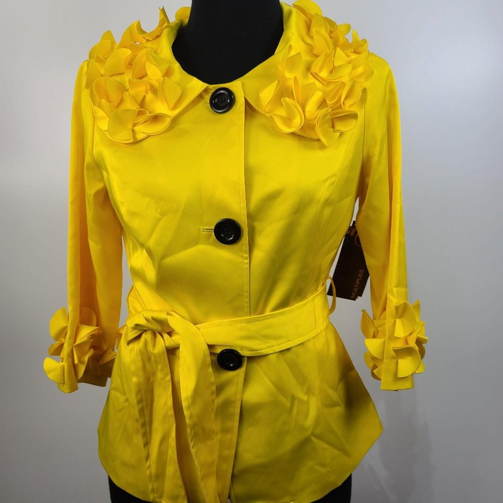 NWT Multiples Yellow 3/4 Sleeve Ruffle Collar S - Picture 10 of 10